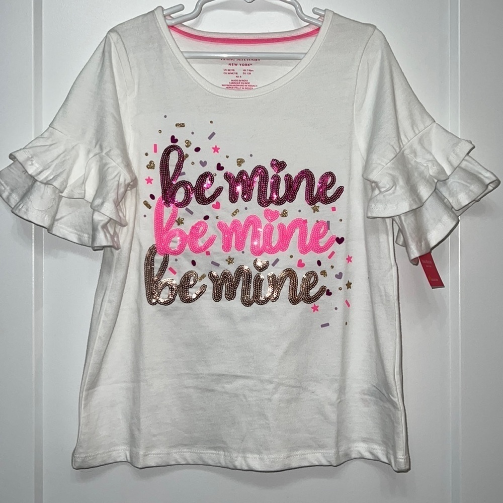 ⭐️NEW ISAAC MIZRAHI Valentines Day shirt with sparkly “Be mine” Size M (7-8)